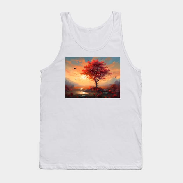 Spring landscape with a single flowering tree. Tank Top by osadchyii